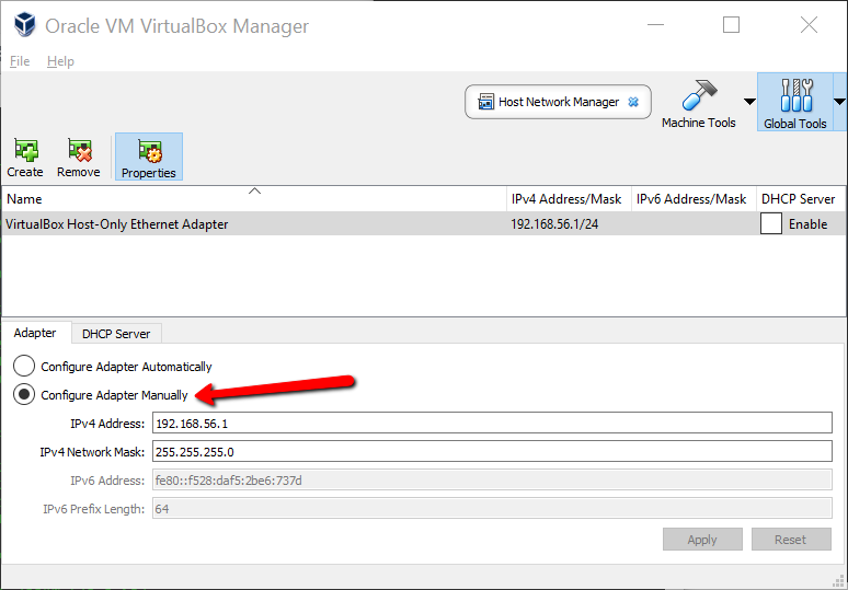 virtualbox network settings