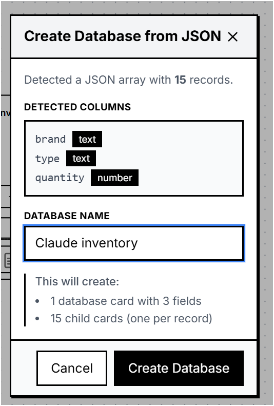 Create database from Claude JSON